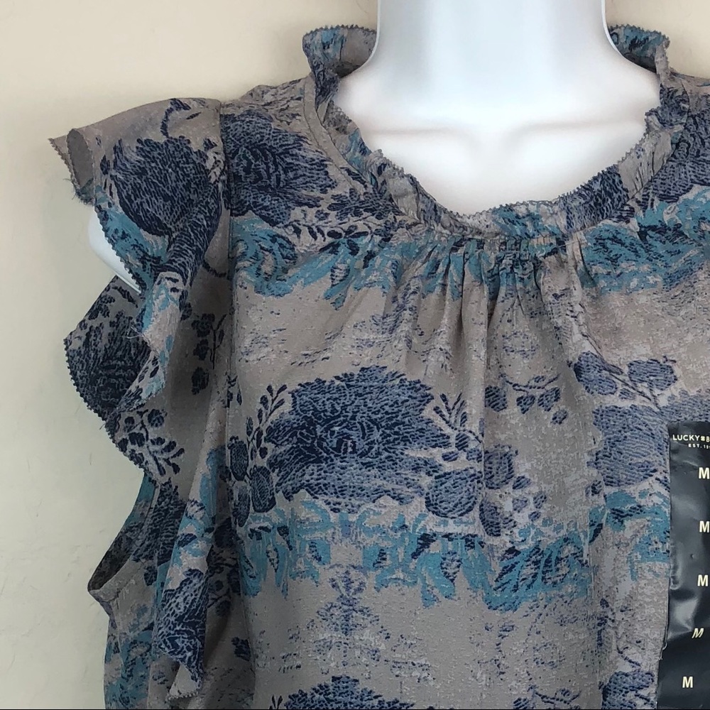 Lucky Brand M Blue Printed Flutter Tank New F - Picture 2 of 8